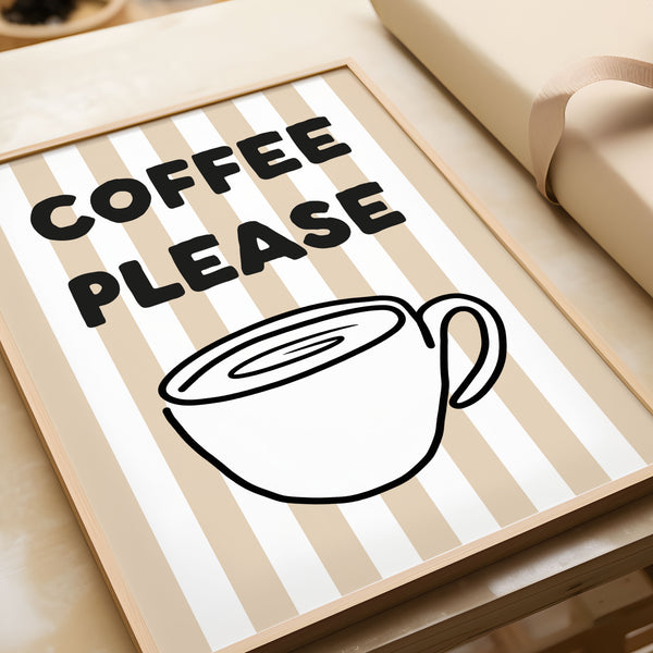 Coffee Please Print - Beige Stripes