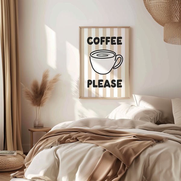 Coffee Please Print - Beige Stripes