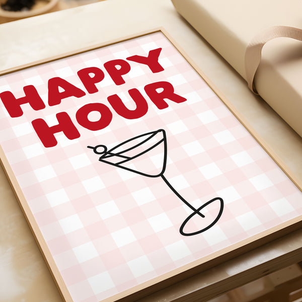 Happy Hour Print - Pink Gingham