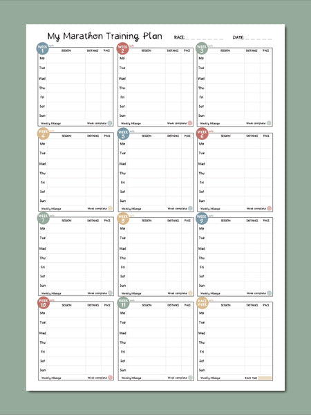 12 Week Marathon Planner - white