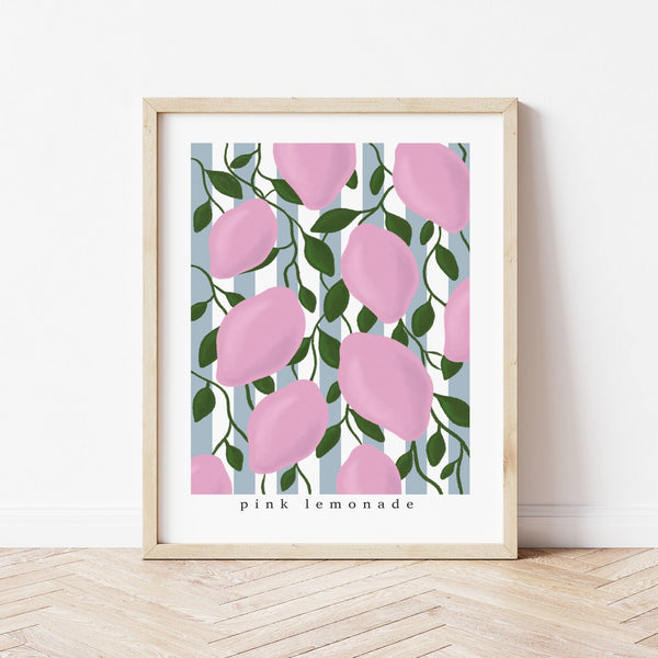 Pink Lemonade Print - Blue Stripes