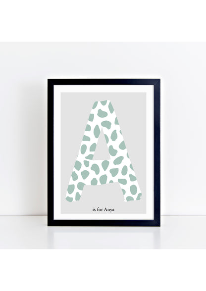 Dalmatian Spot Initial Print - green/grey background