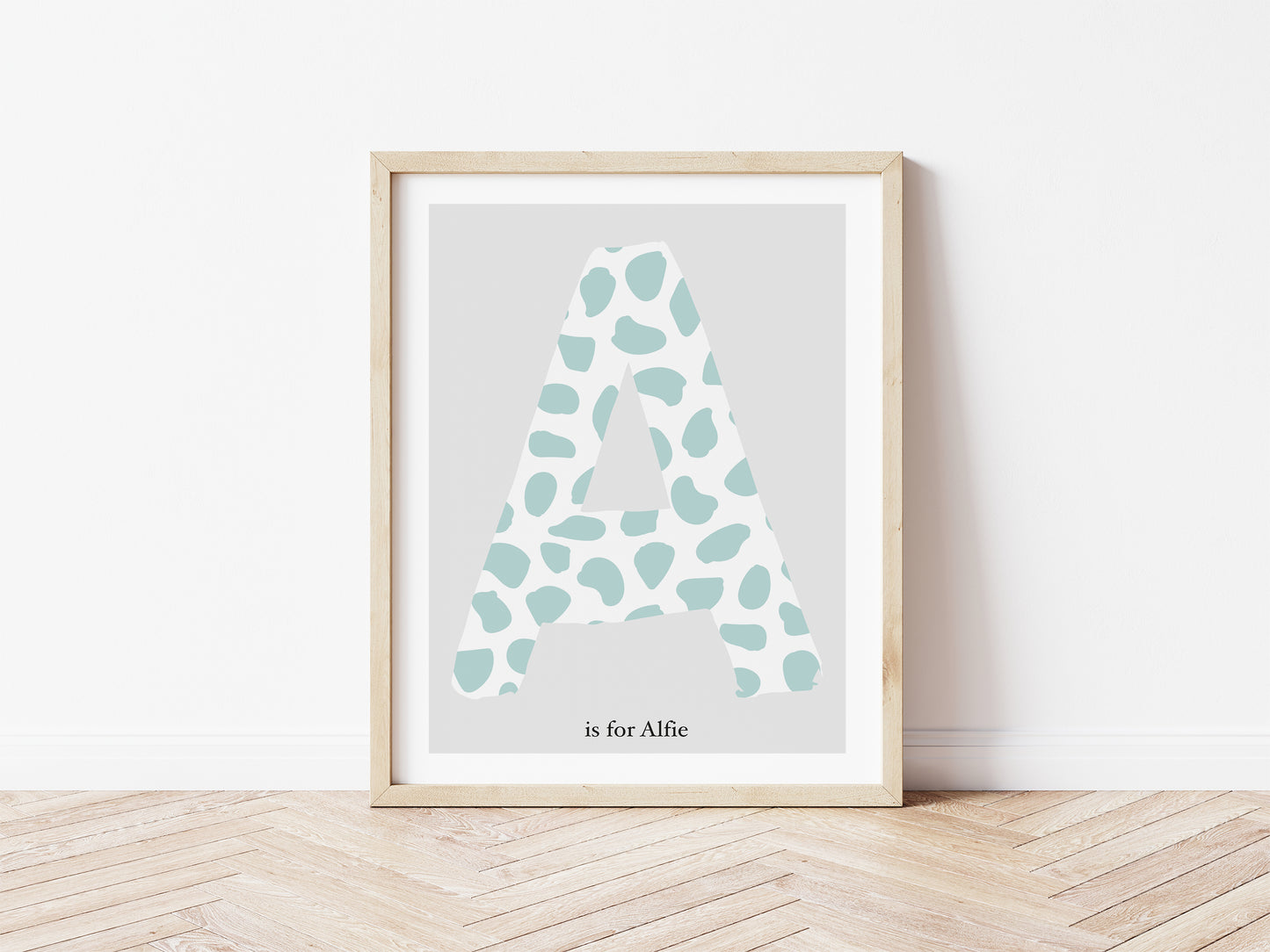 Dalmatian Spot Initial Print - green/grey background