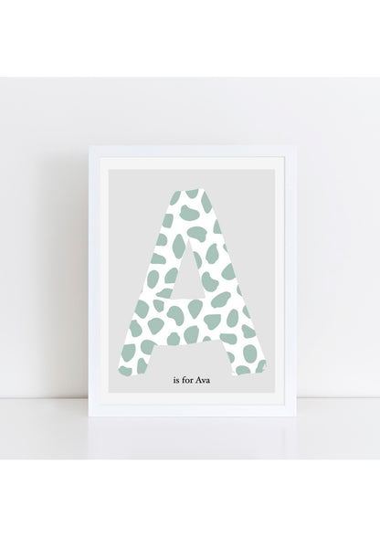 Dalmatian Spot Initial Print - green/grey background