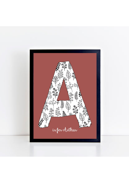 Floral Initial Print - brick background